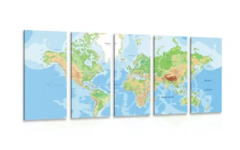Obrazy mapy 5-dielny obraz klasická mapa sveta