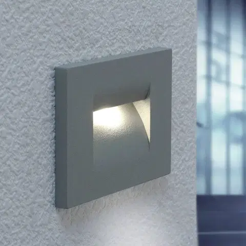 Vonkajšie zapustené svietidlá Lucande Strieborné zapustené nástenné LED svietidlo Nevin