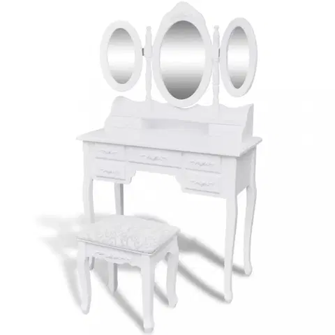 Toaletné Toaletný stolík s taburetom biela Dekorhome