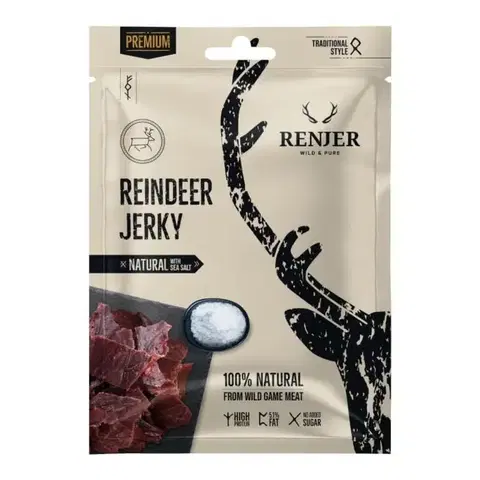 Sušené mäso Renjer Sušené sobie mäso Reindeer Jerky 15 x 25 g morská soľ
