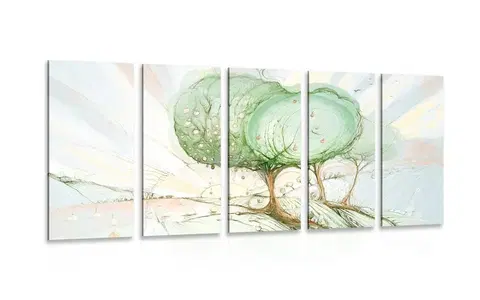 Obrazy stromy a listy 5-dielny obraz rozprávkové pastelové stromy