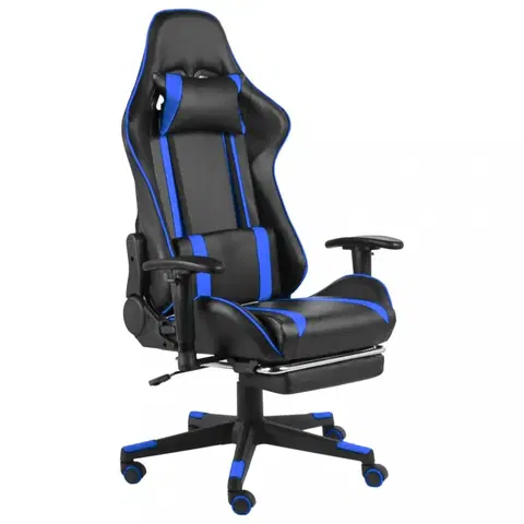 Kancelárske stoličky Herné kreslo s podnožkou PVC / kov Dekorhome Modrá