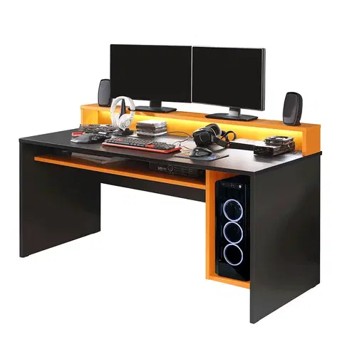 Herné stoly PC stôl/herný stôl, čierna matná/oranžová, TEZRO
