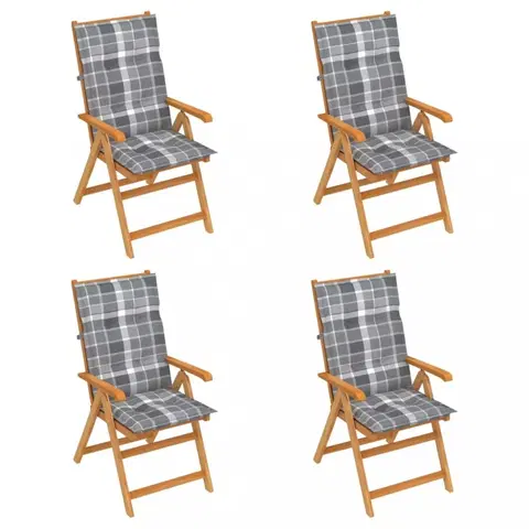 Zahradné stoličky Skladacia záhradná stolička 4 ks s poduškami Dekorhome Sivá kocka