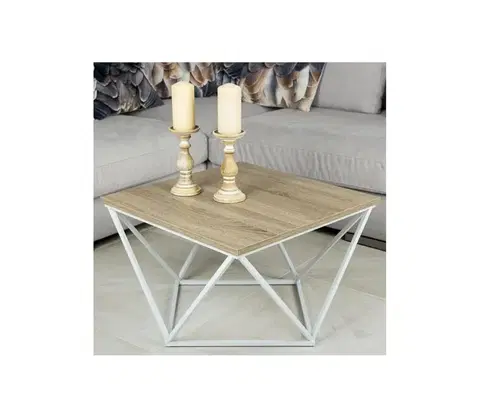 Konferenčné stoly HowHomely Konferenčný stolík CURVED 62x62 cm biela/hnedá 
