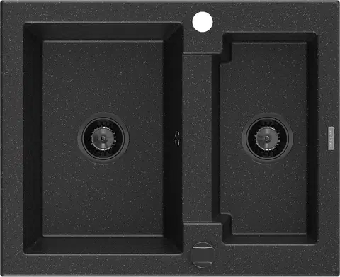 Kuchynské drezy MEXEN/S MEXEN/S - Carlos s granitový drez 1.5 582 x 475 mm, čierna/strieborný metalik, + čierny sifón 6518581500-73-B