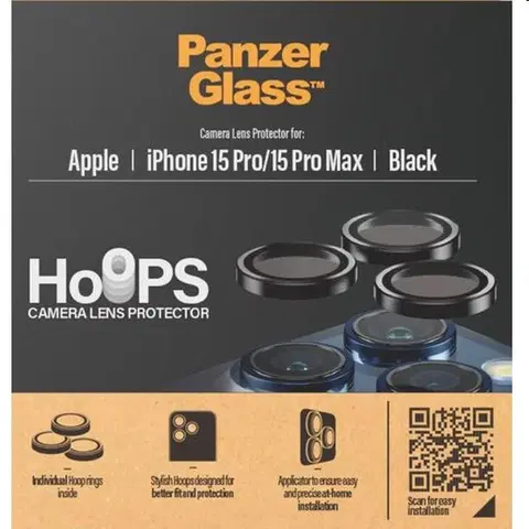 Tvrdené sklá pre mobilné telefóny PanzerGlass Ochranný kryt objektívu fotoaparátu Hoops pre Apple iPhone 15 Pro, 15 Pro Max, čierna 1139