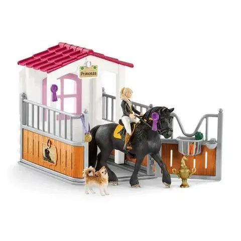 Drevené hračky Schleich 42437 stajňa s koňom klubová, Tori a Princess, 24,5 x 19 x 8,2 cm