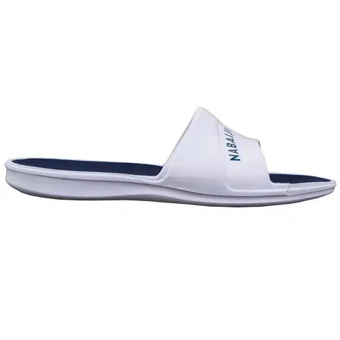 obuv Pánske plavecké šľapky 500 bielo-modré