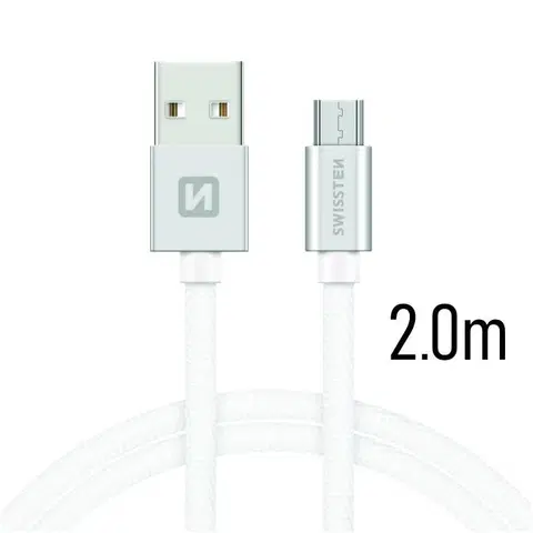 USB káble Dátový kábel Swissten textilný s Micro-USB konektorom a podporou rýchlonabíjania, strieborný 71522303