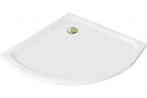 Vane MEXEN/S - Flat sprchová vanička štvrťkruhová slim 90 x 90, biela + zlatý sifón 41109090G