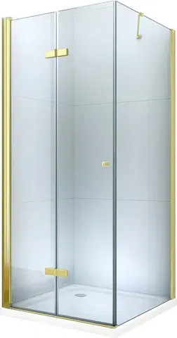 Vane MEXEN/S - Sprchovací kút zalamovací Lima 90x90, číre sklo, zlatý + vanička 856-090-090-50-00-4010