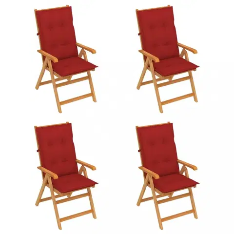 Zahradné stoličky Skladacia záhradná stolička 4 ks s poduškami Dekorhome Červená