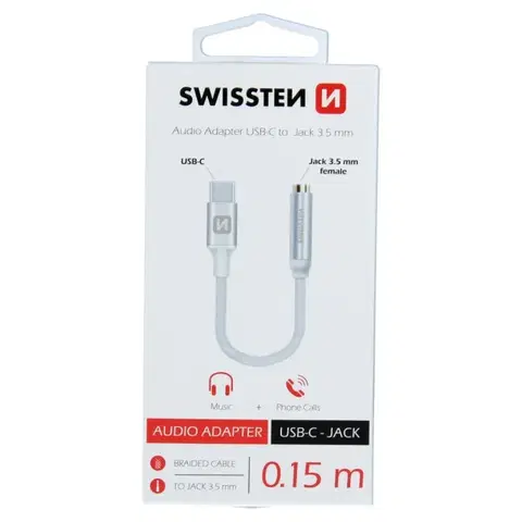 USB káble Audio adaptér Swissten USB-CJack (samica) 0,15 m, strieborný 73501302