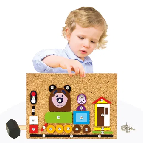 Drevené hračky Bino Máša a medveď, hra s kladivkom