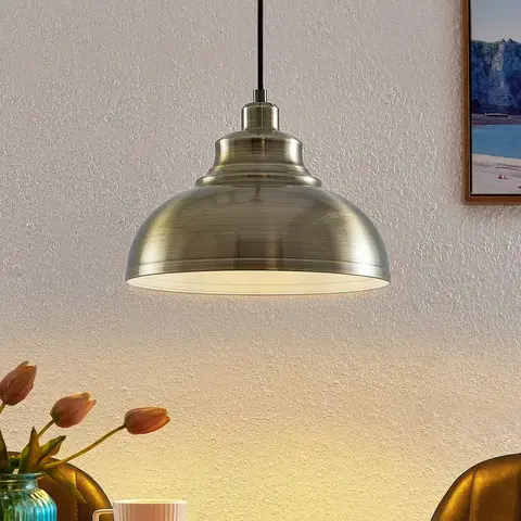 Závesné svietidlá Lindby Lindby Emna závesná lampa, 1-pl, starožitná mosadz