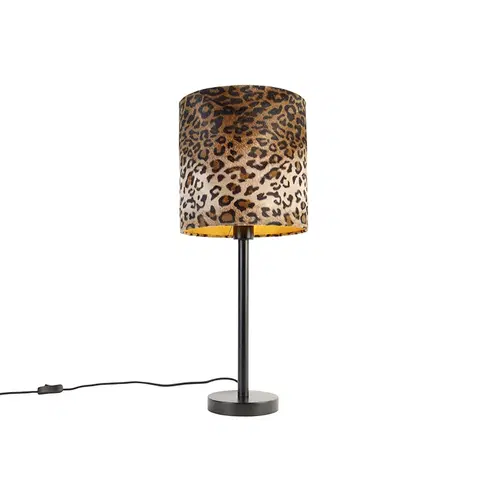 Stolove lampy Moderná stolná lampa čierna s tienidlom leopard 25 cm - Simplo