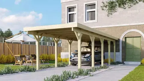 Záhradné domčeky Drevený prístrešok / carport CLASSIC 3A s plechmi Lanitplast