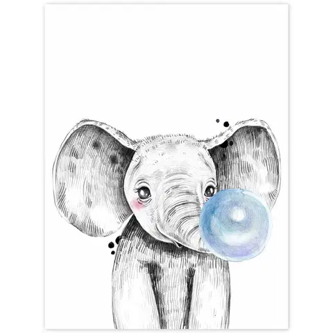 Obrazy do detskej izby Obraz na stenu - Slon s modrou bublinou