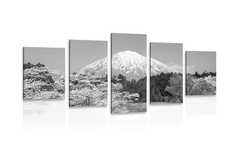 Čiernobiele obrazy 5-dielny obraz hora Fuji v čiernobielom prevedení