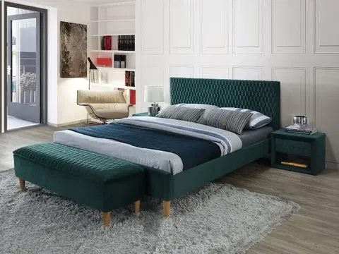 Postele Signal Čalúnená posteľ AZURRO VELVET 160 x 200 cm farba zelená/dub