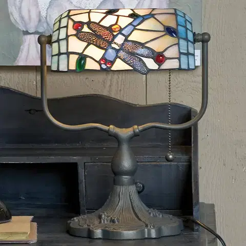 Stolové lampy Clayre&Eef Bankárska lampa Dragonfly v štýle Tiffany
