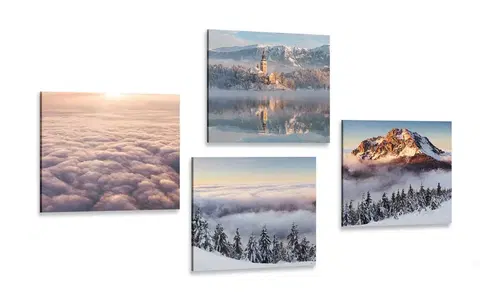 Zostavy obrazov Set obrazov zimná príroda s oblakmi