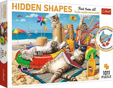 Hračky puzzle TREFL - Puzzle 1000 Hidden Shapes - Mačky na pláži