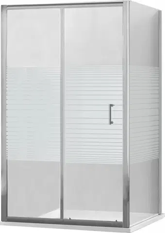 Vane MEXEN/S - Apia sprchovací kút posuvný 90x100 cm, sklo transparent / pruhy, chróm + vanička 840-090-100-01-20-4010