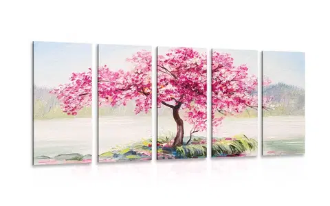 Obrazy prírody a krajiny 5-dielny obraz orientálna čerešňa v ružovom prevedení