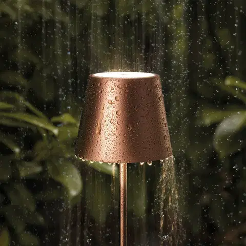 Vonkajšie osvetlenie terasy Sigor LED lampa Nuindie, batéria, okrúhle 38 cm bronzová