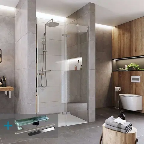 Sprchovacie kúty MEREO - Sprchové dvere, Novea, 100x200 cm, chróm ALU, sklo Číre, pravé prevedenie, nerezový žlab k stene CK10311ZPZ