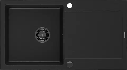 Kuchynské drezy MEXEN/S MEXEN/S - Leo granitový drez 1-miska s odkvapkávačom 900 x 500 mm, čierny, čierny sifón 6501901010-77-B