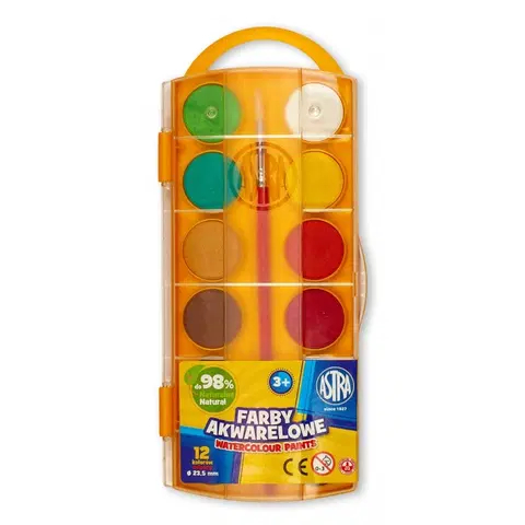 Hračky ASTRA - Vodové farby so štetcom priemer 23,5mm 12 farieb, 83216905