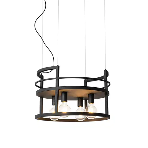 Zavesne lampy Industriálne závesné svietidlo čierne so stojanovým okrúhlym 4-svetlom - Cage Rack
