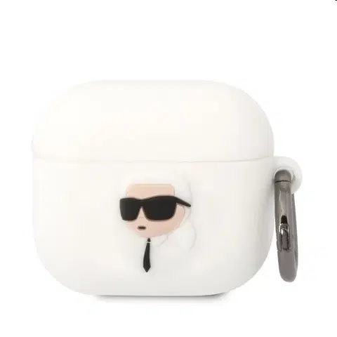 Slúchadlá Karl Lagerfeld 3D Logo NFT Karl Head silikónový obal pre Apple AirPods 3, biely