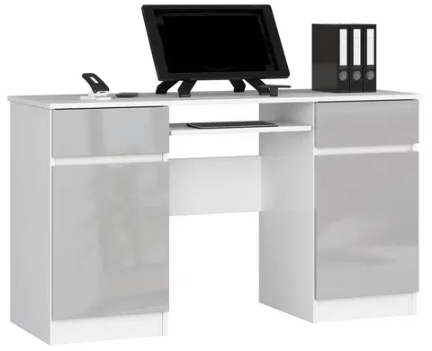 Písacie stoly Moderný písací stôl ANNA135, biely / metalický lesk