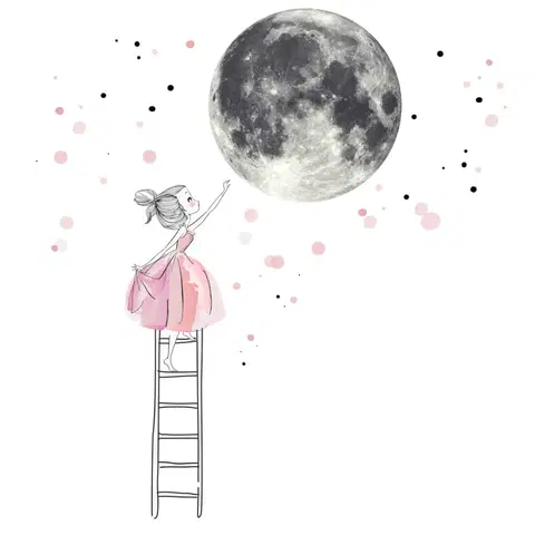 Nálepky na stenu Samolepka na stenu - Mesiac a dievča v ružovej farbe, veľká nálepka