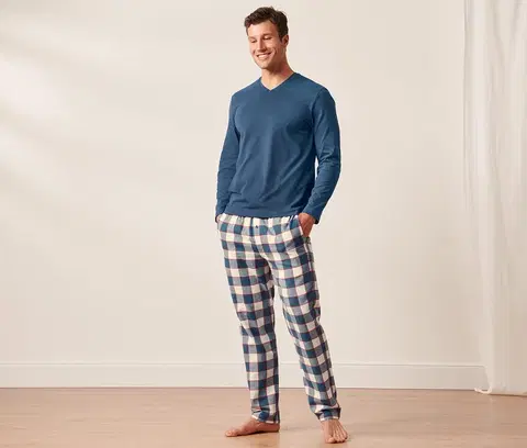 Pajamas Pyžamo s flanelovými nohavicami, tmavomodré s kockami
