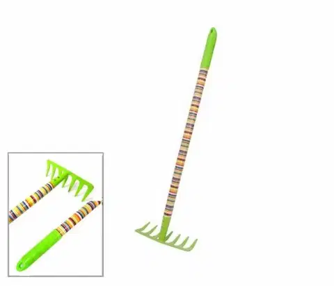 Detské náradie a nástroje Kinekus Hrable detské kovové 7-zubové, farebné pruhy, 63cm