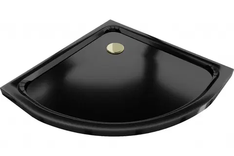 Vane MEXEN/S - Flat sprchová vanička štvrťkruhová slim 70 x 70, černá + zlatý sifón 41707070G