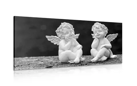 Čiernobiele obrazy Obraz dvojica malých anjelov v čiernobielom prevedení