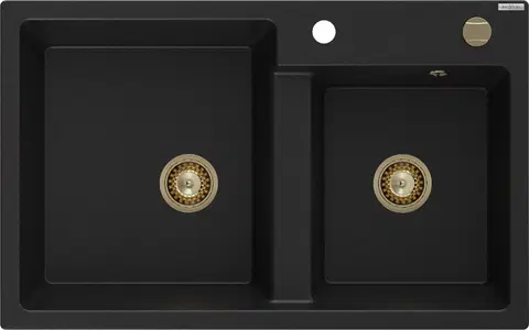 Kuchynské drezy MEXEN/S MEXEN/S - Tomas granitový drez 2-bowl 800x500 mm, czarny, + zlatý sifón 6516802000-77-G