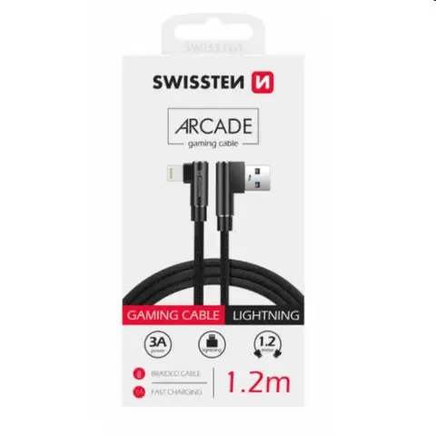 Dáta príslušenstvo Dátový kábel Swissten USB/LIGHTNING textilný s podporou rýchlonabíjania, čierny 71527700