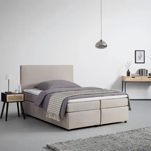 Americké postele Boxpringová posteľ s toperom, 140x200 Cm, Béžová
