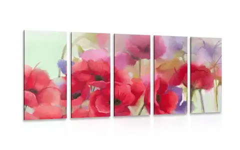 Obrazy kvetov 5-dielny obraz nádherné kreslené maky