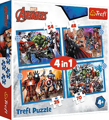 Hračky puzzle TREFL - Puzzle 4v1 - Odvážni Avengeri / Disney Marvel The Avengers
