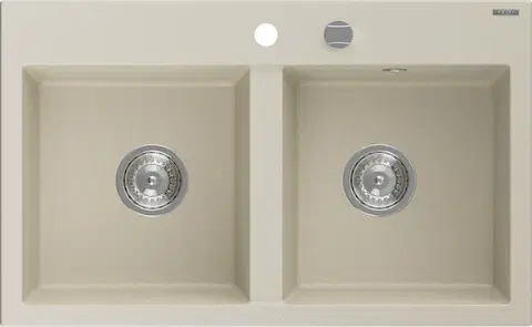 Kuchynské drezy MEXEN MEXEN - Hektor granitový drez 2-bowl 800 x 480 mm, béžová, sifón chróm 6521802000-69