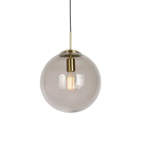 Zavesne lampy Moderné závesné svietidlo mosadzné s dymovým sklom 30 cm - Guľa