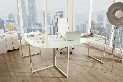 Pracovné stoly Písací stôl sklo Dekorhome Biela